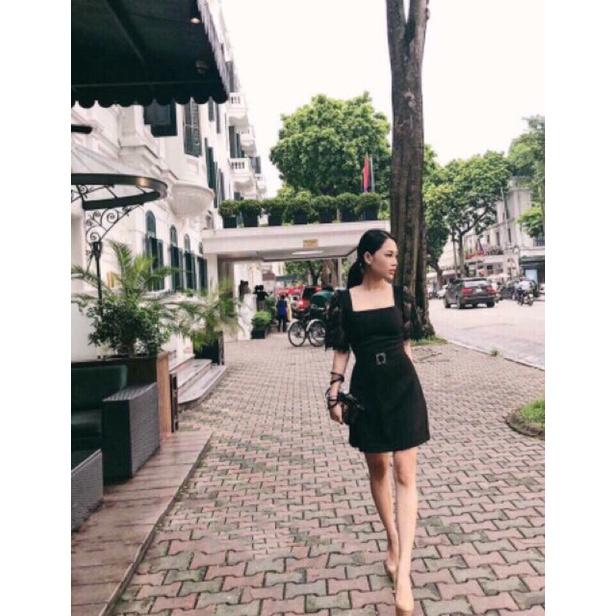 Đầm đen cổ vuông tay ren FREESIZE