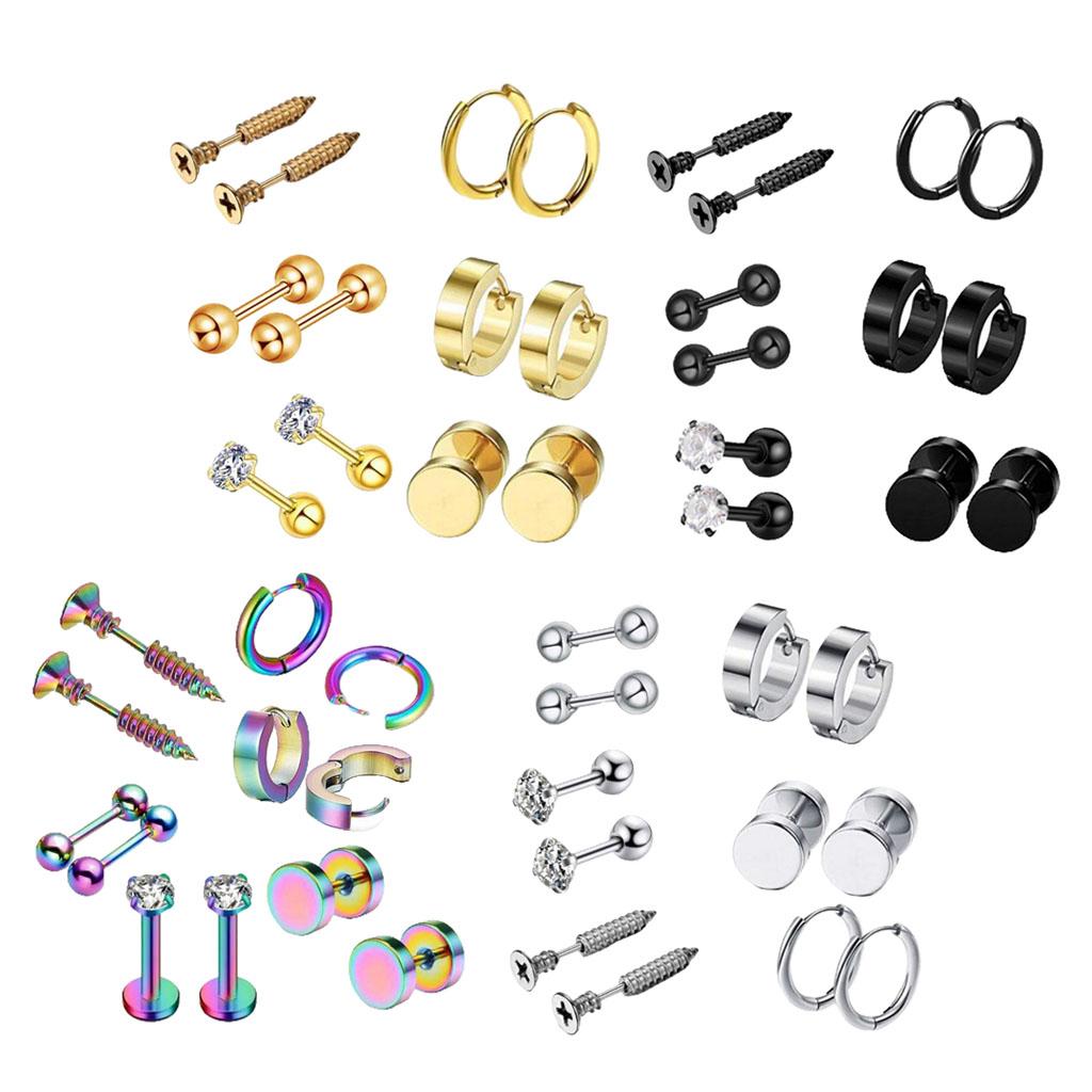 6 Pairs Ear Studs Curve Barbell Stainless Helix Piercing Ear Jewelry Gold