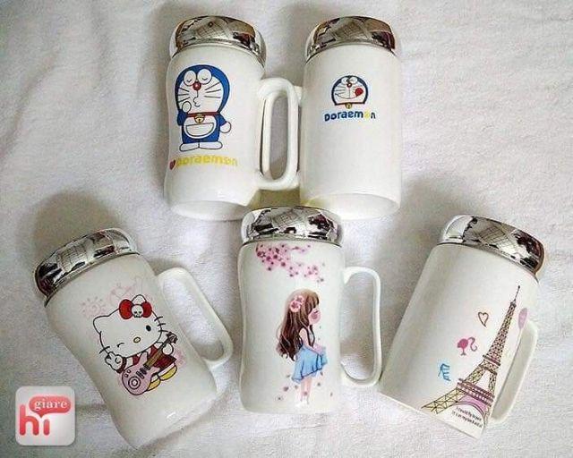 Cốc sứ giữ nhiệt có nắp đậy gương soi