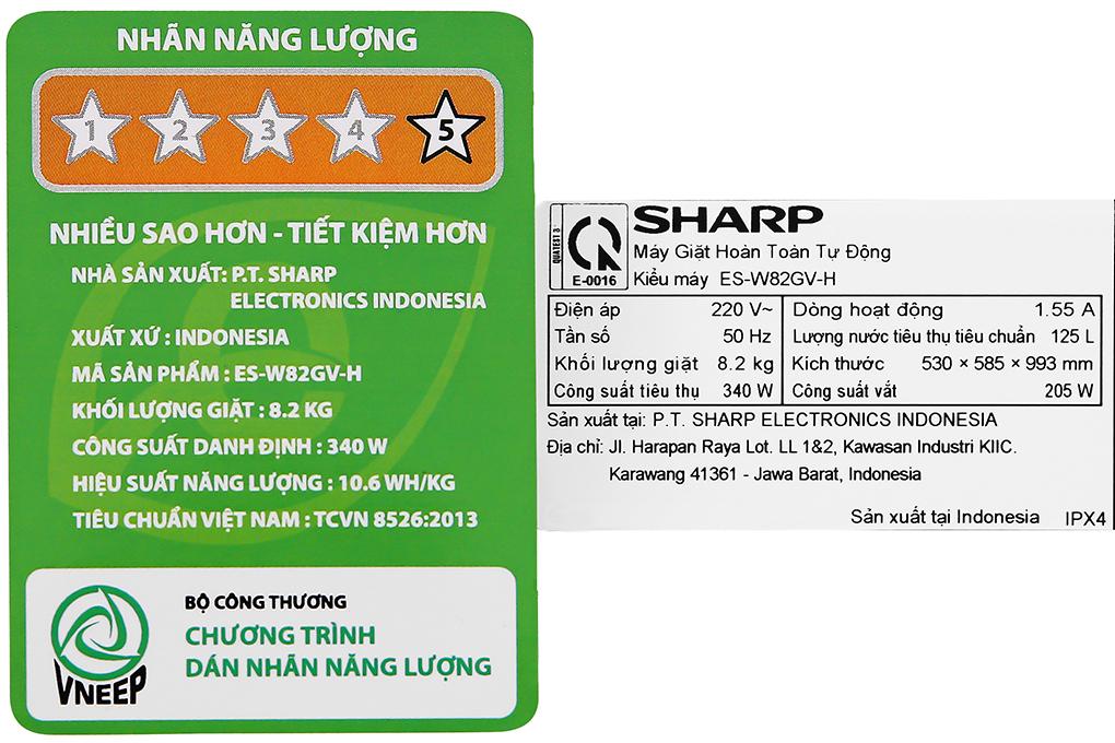 Máy Giặt Sharp ES-W82GV-H - HÀNG CHÍNH HÃNG