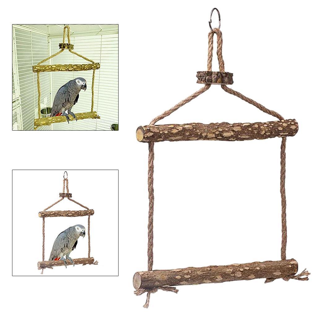 Wooden Bird Swing Parrot Parakeet Budgie Macaw Cage Climbing Hanging Toy