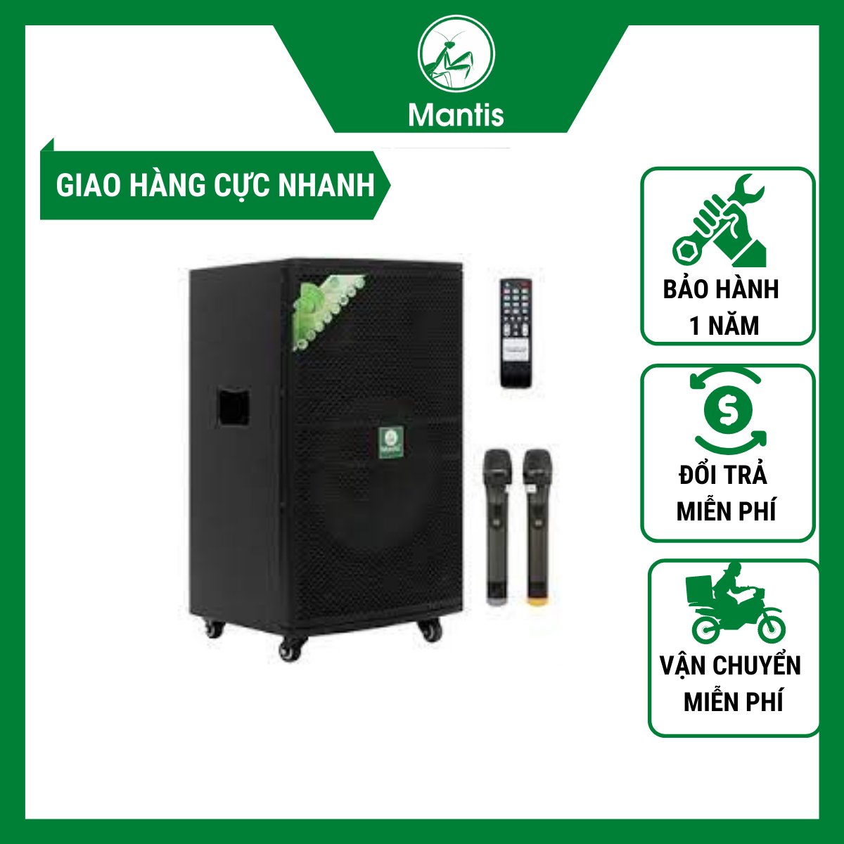 Loa kéo/karaoke di động Mantis MT15-ST1A công suất lớn 600W bảo hành toàn quốc 3 way 4 tấc