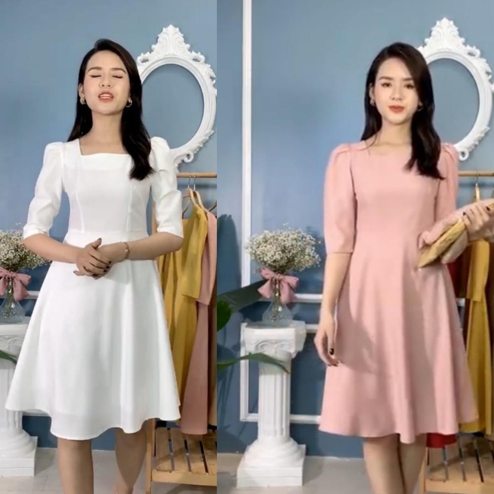 Váy cao cấp lụa trượt hàn, đầm công sở nữ  đủ size từ S đến size xxl