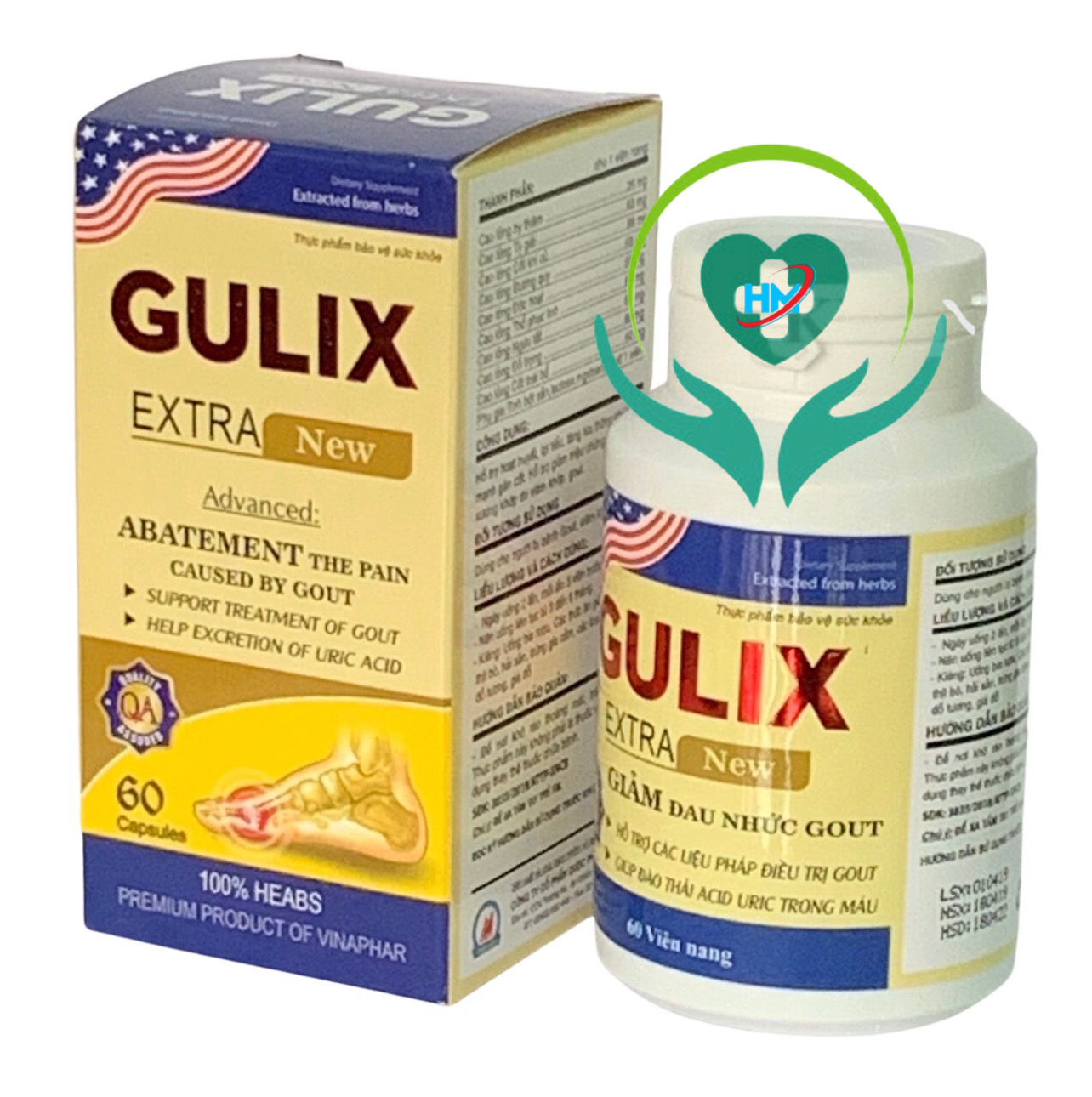 Viên Gout GULIX Extra new Vinaphar Hộp 60 Viên - Tăng cường chuyển hóa, lợi tiểu, giúp đào thải acid uric trong máu