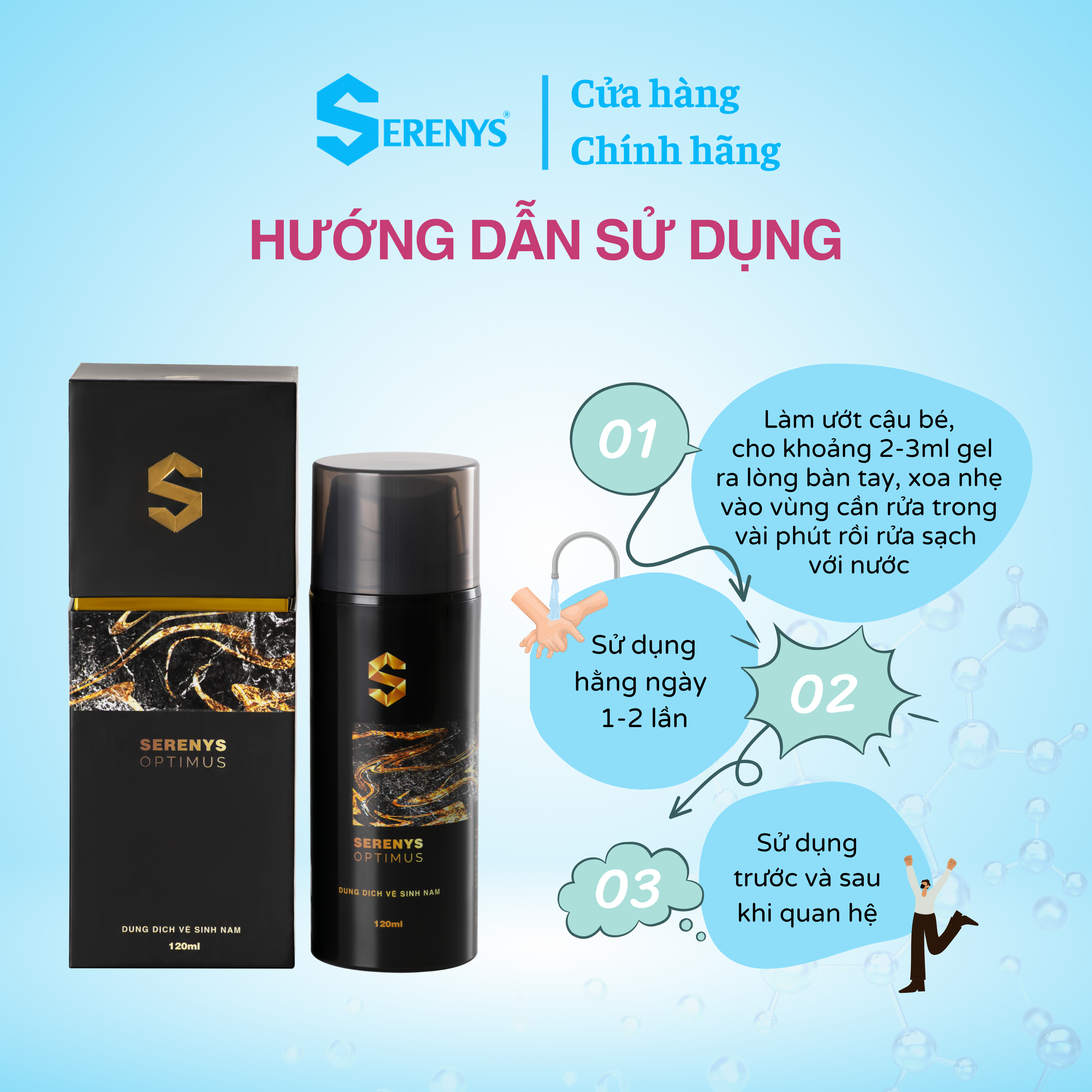 Dung dịch vệ sinh nam Serenys Optimus làm sạch khử mùi làm sáng phụ khoa nam giới