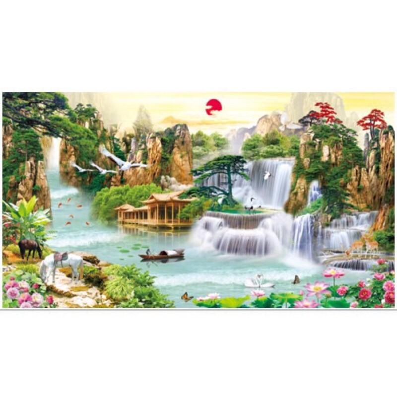 Tranh đính đá Phong Cảnh Lưu Thuỷ Sinh Tài LV300 chưa đính