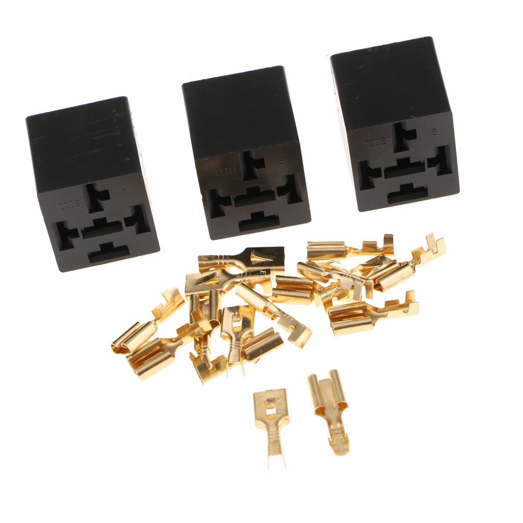 Automotive 40A 5 Pin Relay Socket Connector Holder With Terminals-Pack of 3