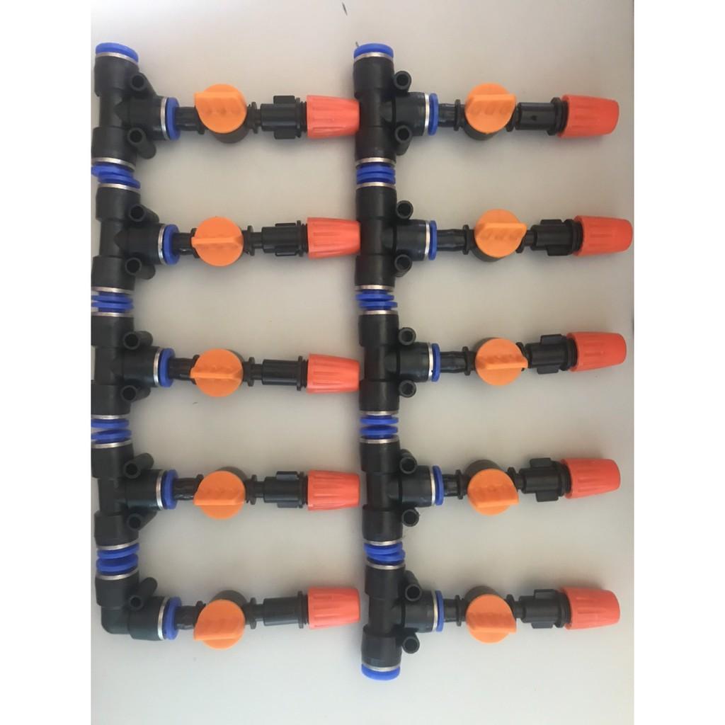 10 bộ Béc phun sương cam đơn có van khóa đầu béc kết nối ống 8mm