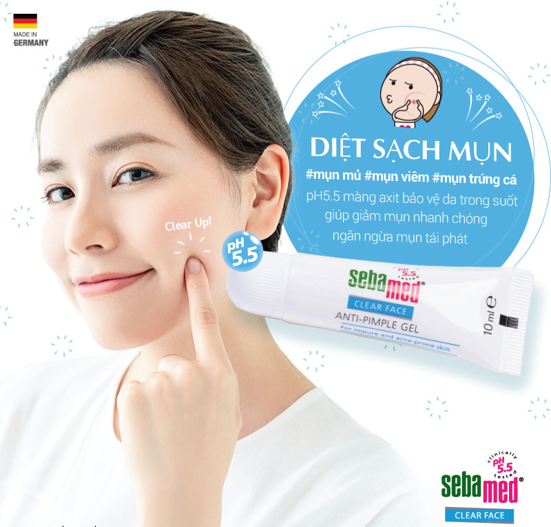 Gel làm giảm mụn kháng khuẩn và làm dịu da Sebamed pH 5.5 Clear Face Anti-Pimple Gel 10ml (Nhập khẩu)