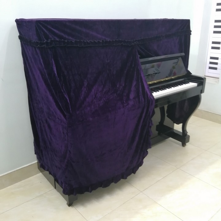 Bộ khăn phủ đàn piano cơ nhung tím