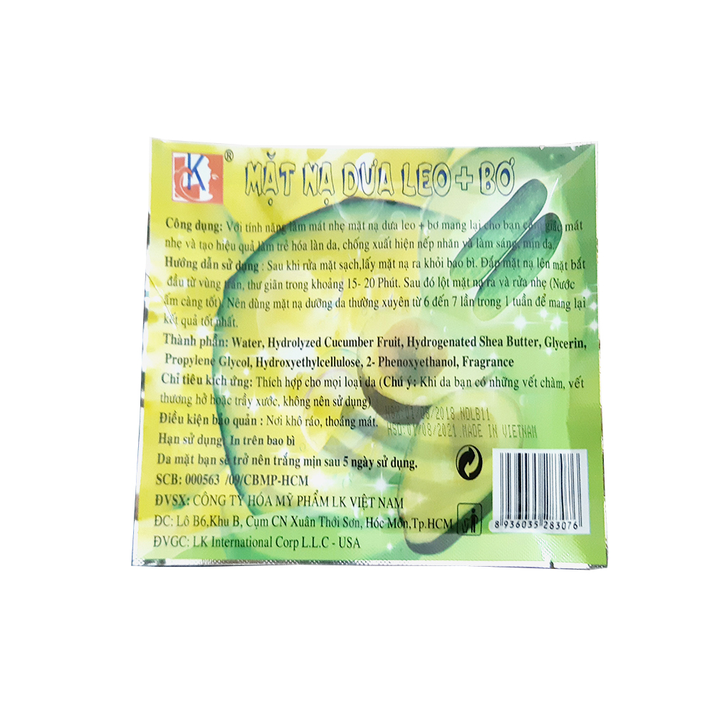 Combo 10 miếng mặt nạ dưỡng da LK chiết xuất Dưa leo + Bơ 50g