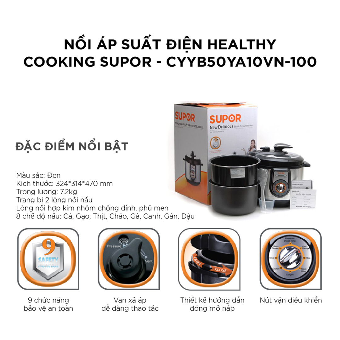 (HÀNG CHÍNH HÃNG) Nồi áp suất điện Supor CYYB50YA10VN-100