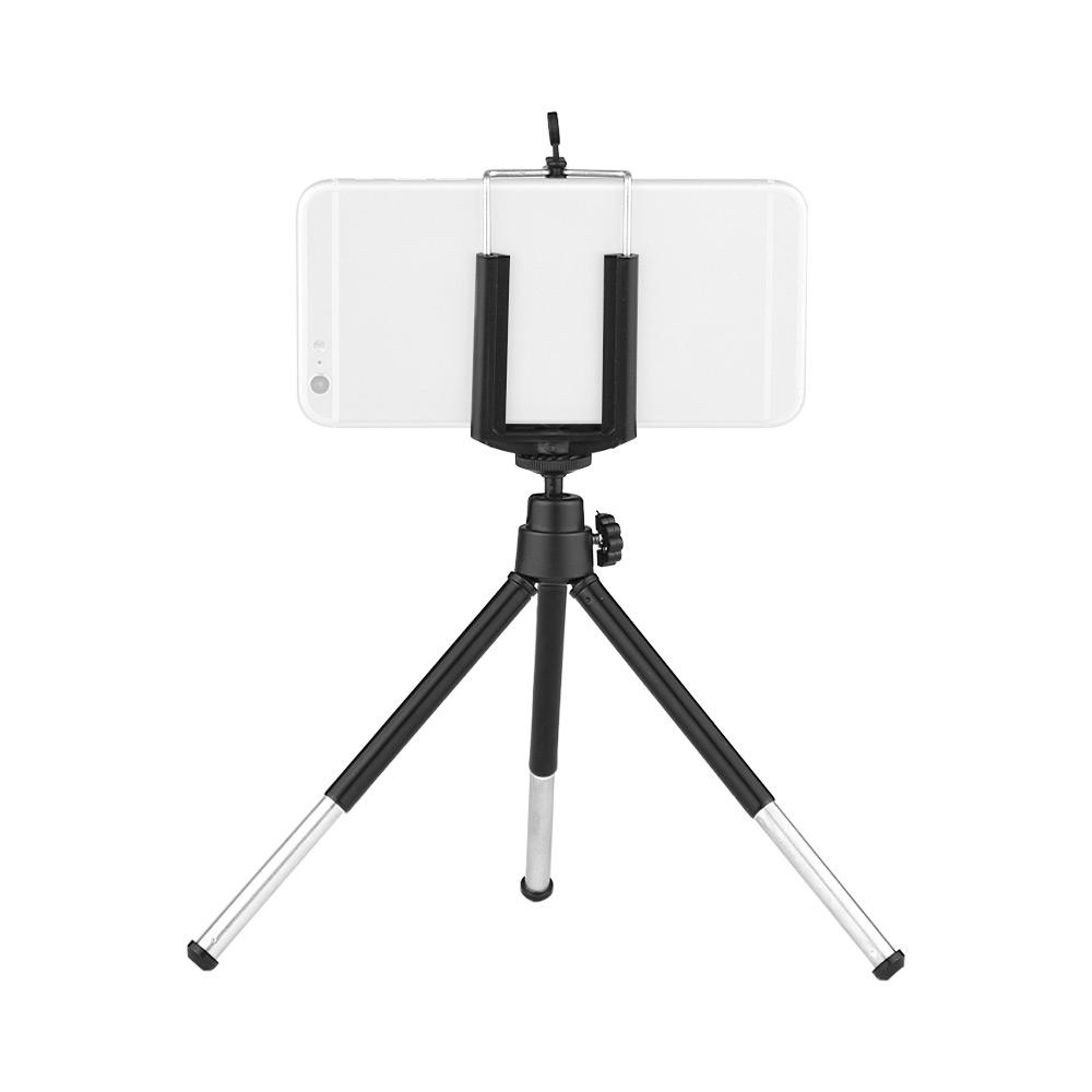 2-Section Extendable Aluminum Alloy Mini Tabletop Tripod + Adjustable Phone Holder with 1/4" Screw Mounts for 5.5-8.5cm