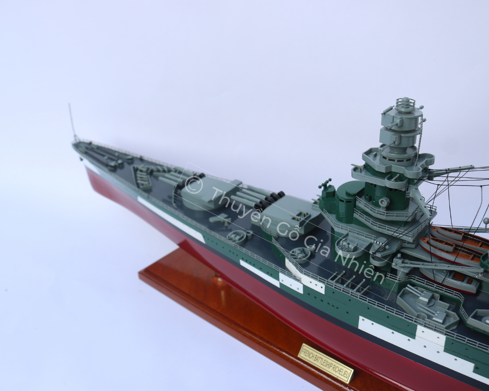 Mô Hình Thuyền Gỗ Phong Thủy Dạng Thuyền Chiến FRENCH BATTLESHIP RICHELIEU Chính Hãng Hàng Xuất Khẩu Chất Lượng Cao (Giá