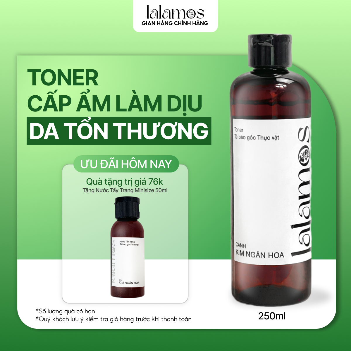 Toner Cánh Kim Ngân Hoa Lalamos Dưỡng Ẩm Và Se Khít Lỗ Chân Lông 250ml