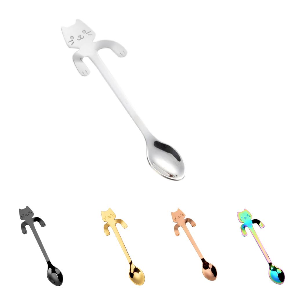 1 pc Lovely Cat Stainless Steel Hanging Spoons Dessert Spoons Tea Coffee Scoops