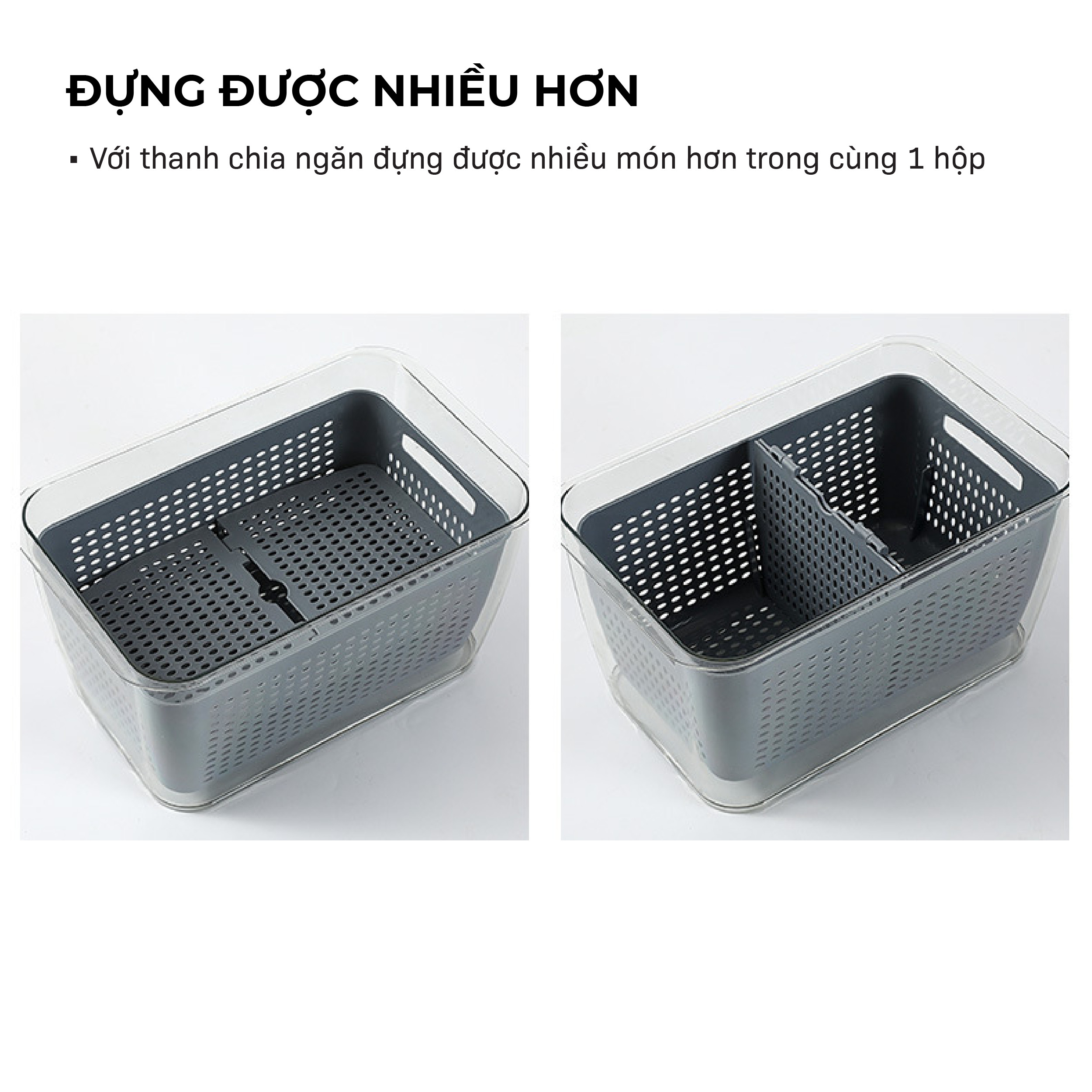 Hộp Nhựa Đựng Thực Phẩm Tủ Lạnh SHIMOYAMA Trong Suốt, Có 2 Lỗ Thoáng Khí, 2 Ngăn Đựng Trong Hộp, 2 Loại Dung Tích 1.7 Lít Và 4.5 Lít