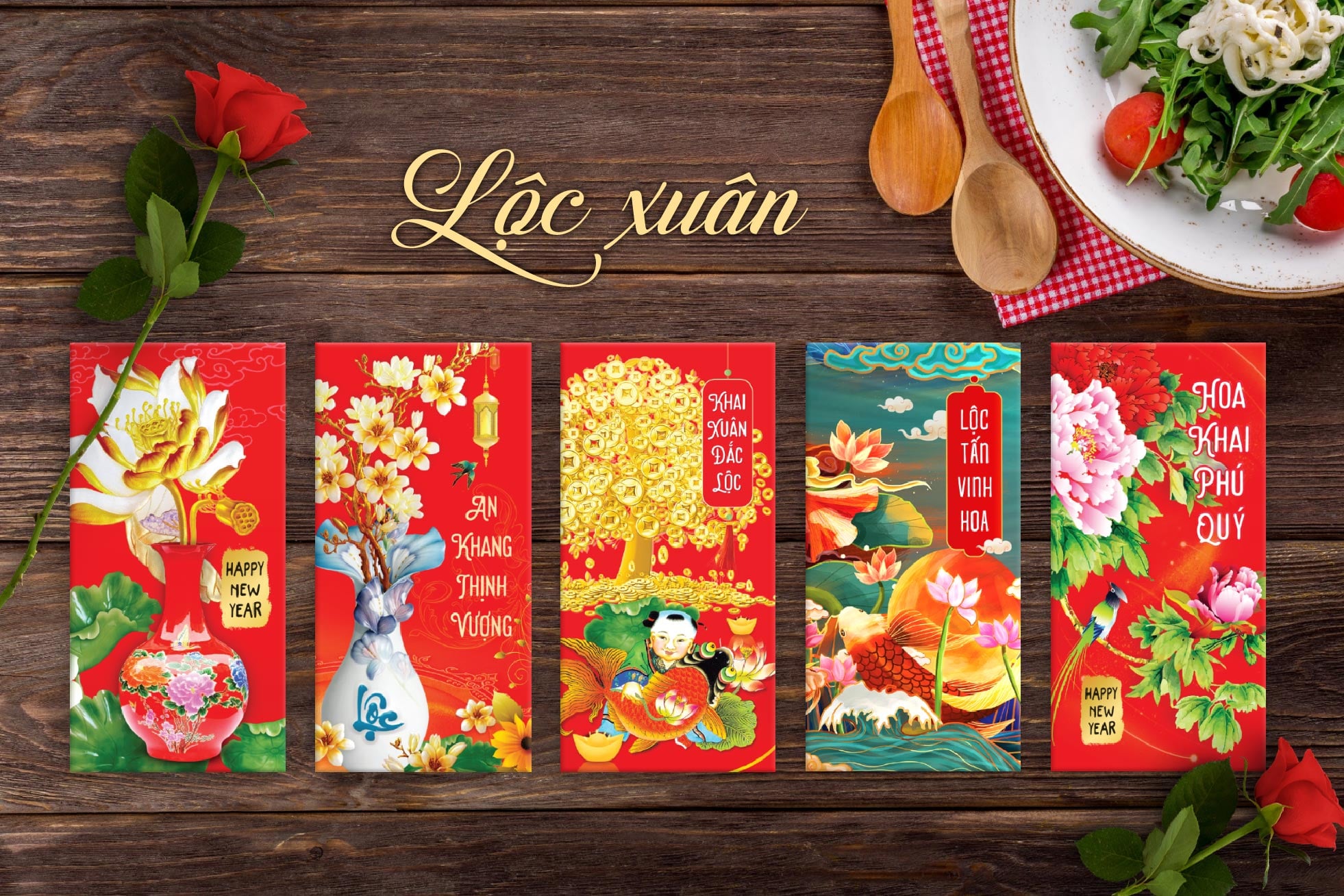 SET 50/10 Bao lì xì Mừng Xuân Mừng tuổi chúc Năm mới mẫu ngẫu nhiên