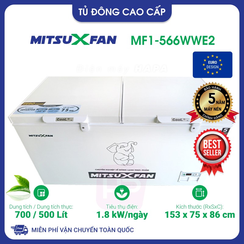 Tủ Đông Cao Cấp MITSUXFAN MF1-6566WWEI  Inverter 650 Lít, 01 Ngăn, Tủ Cấp Đông Tiêu Chuẩn Châu Âu - Hàng Chính Hãng