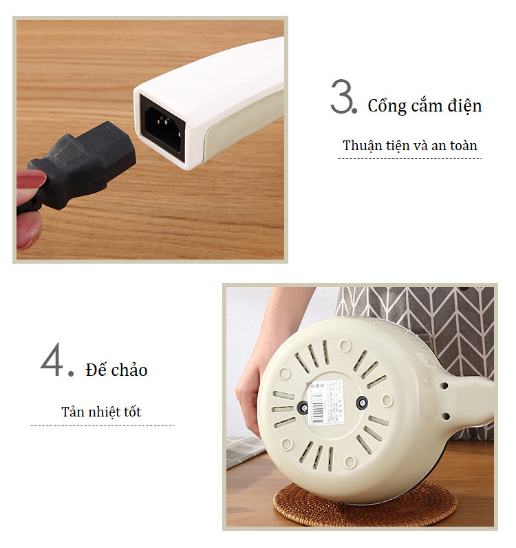 Chảo chống dính cắm điện cách nhiệt, cách điện cao cấp dễ dàng vệ sinh