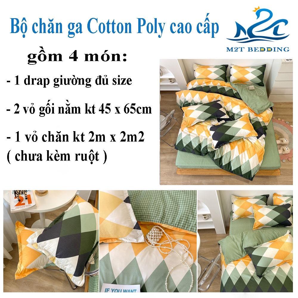 Bộ chăn ga gối Cotton Poly M2T Bedding, vỏ chăn mền, drap ga giường và 2 vỏ gối - PL ZZZ vàng xanh
