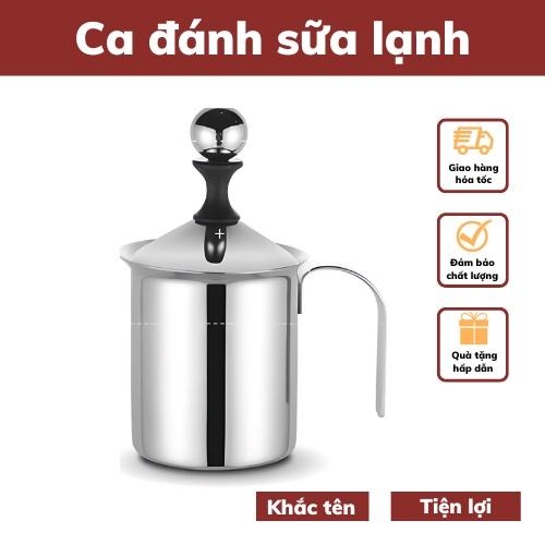 Ca đánh sữa lạnh Inox 304 Có Nắp cao cấp dung tích 400-800ml pha cappuccino đổ hình Art Latte cà phê Espresso tạo bọt