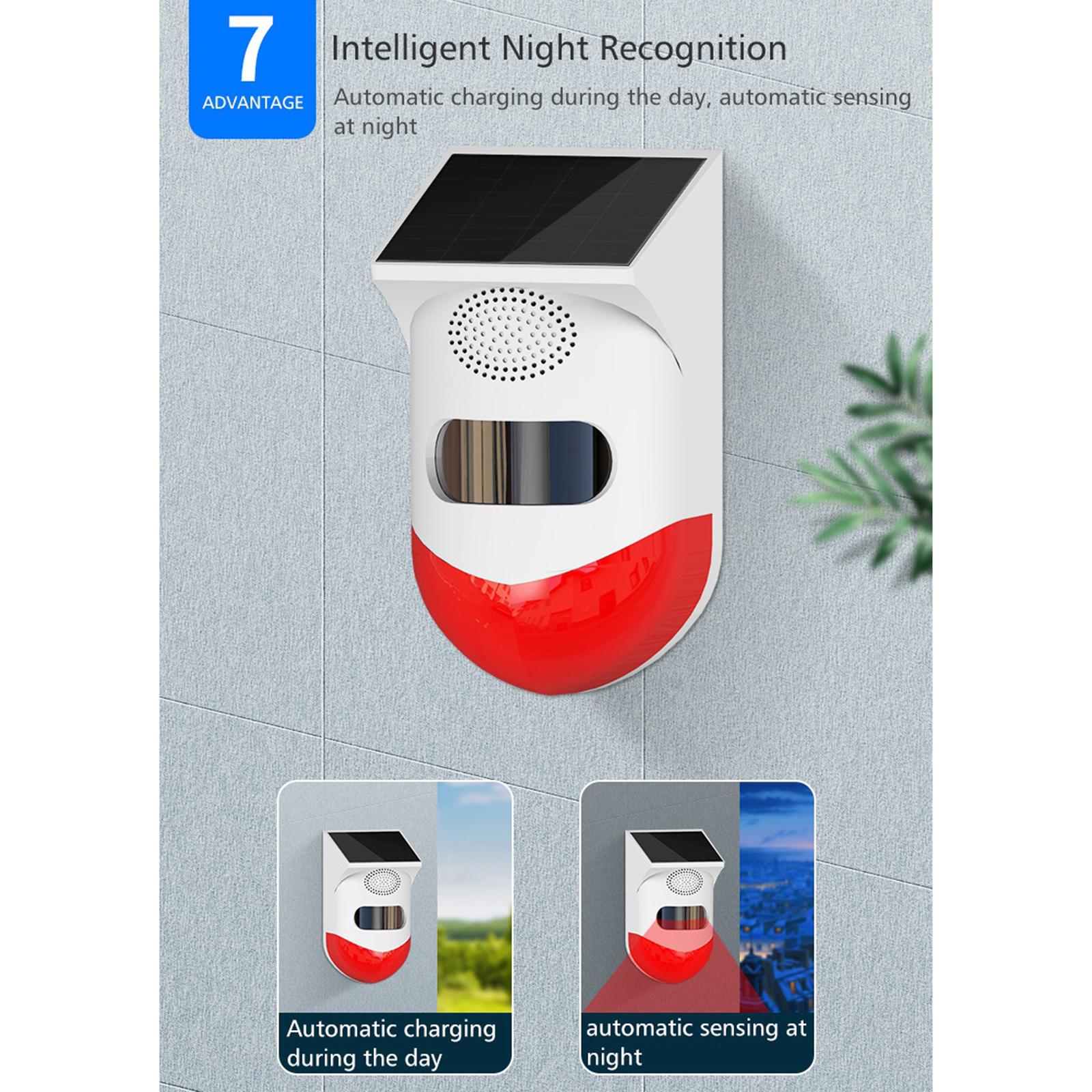 Solar Alarm,Motion Detector with Remote Controller 120db Sound Security Siren IP67 Waterproof for Home, Farm,Barn,Villa,Yard.