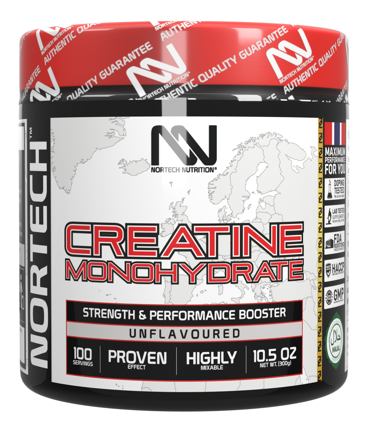 Nortech Nutrition Creatine Monohydrate 300g, Không vị, 100 Lần dùng, Hỗ Trợ Tăng Sức Bền và Sức Mạnh Cơ Bắp