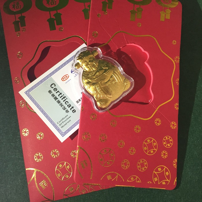 Bao Lì Xì Thần Tài, Mạ Vàng 18K, KÈM VÒNG TAY THỂ THAO LUMINOUS mẫu Luxi green 0098