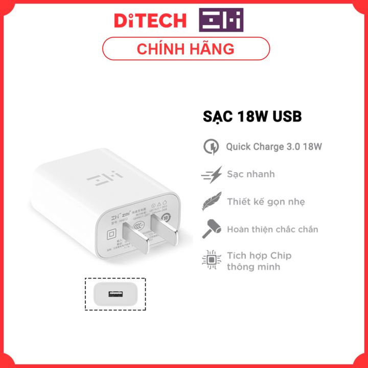 Adapter Sạc 1 Cổng 18W Xiaomi ZMI HA612 Hỗ Trợ Sạc Nhanh QC 3.0 - Hàng Nhập Khẩu