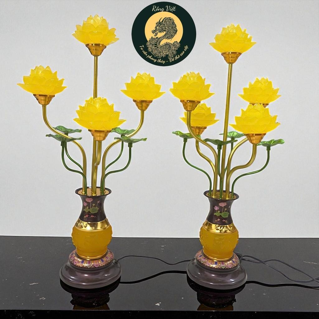 Đèn thờ 5 bông hoa sen gấm đỏ RỒNG VIỆT - Sang trọng, hoàn hảo cho không gian thờ cúng tôn nghiêm.