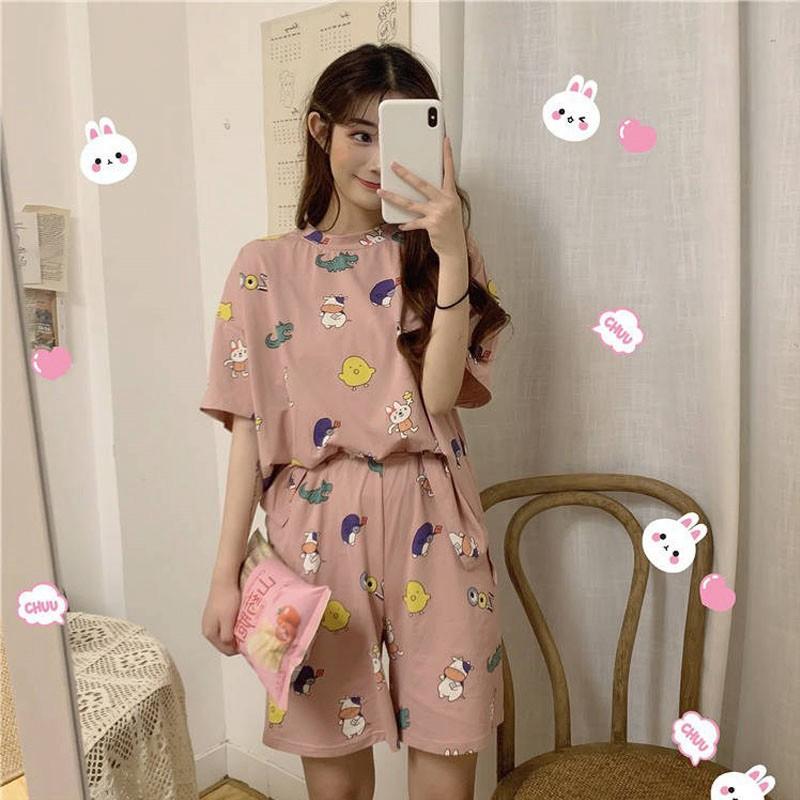 Set Đồ Ngủ Ngắn Tay Dáng Rộng Cho Nữ