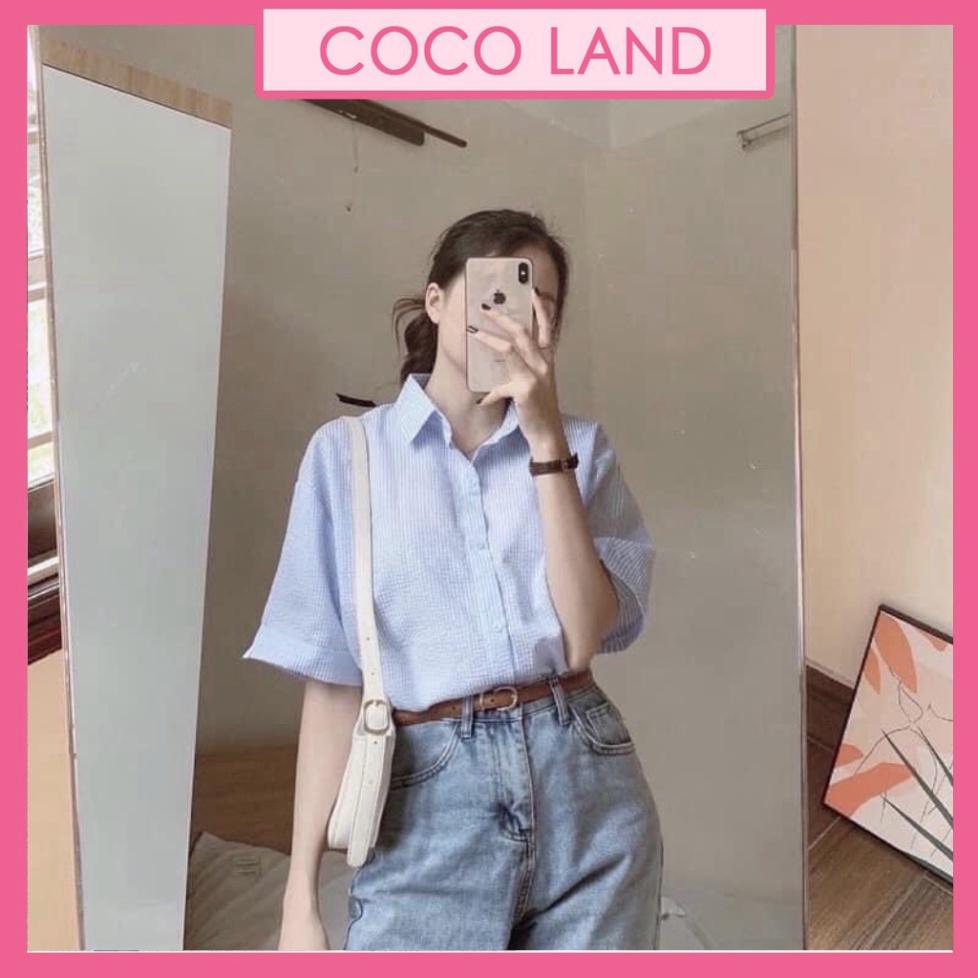 Áo sơmi korea dáng rộng sọc kẻ nhiều màu sắc chất đẹp không bai xù coco land chất đẹp deal tốt