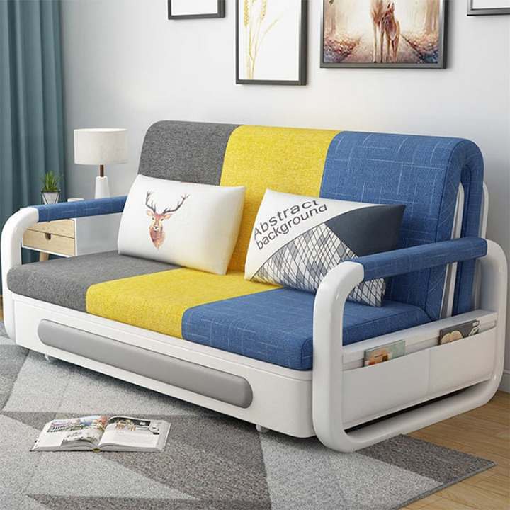 Giường Sofa, Ghế Gường Da Gấp Gọn Thông Minh Chuyển Đổi 2 trong 1 Khung Thép Sơn Tĩnh Điện Combo Đệm + Gối Bo Viền Da Cao Cấp