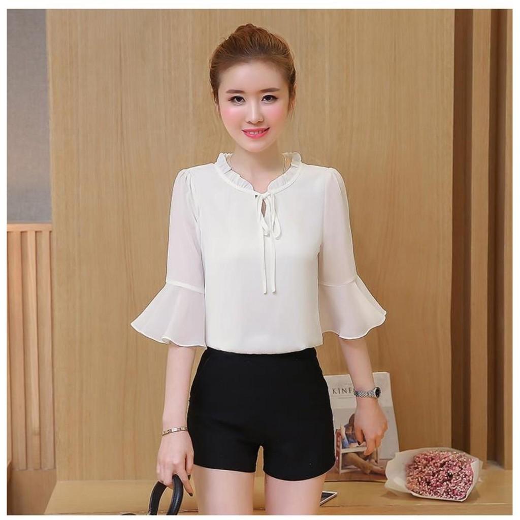 Aó chifon tay xếp ly cổ nhúng
