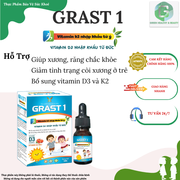 [TPBVSK] Grast 1 Bổ Sung Vitamin K2+D3 Hỗ Trợ Tăng Cường Hấp Thu Canxi Cho Bé