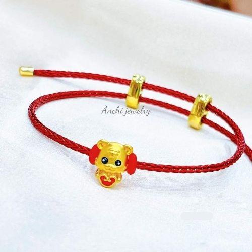 Vòng charm, dây cước xỏ vòng, charm hổ vàng, dây đỏ may mắn