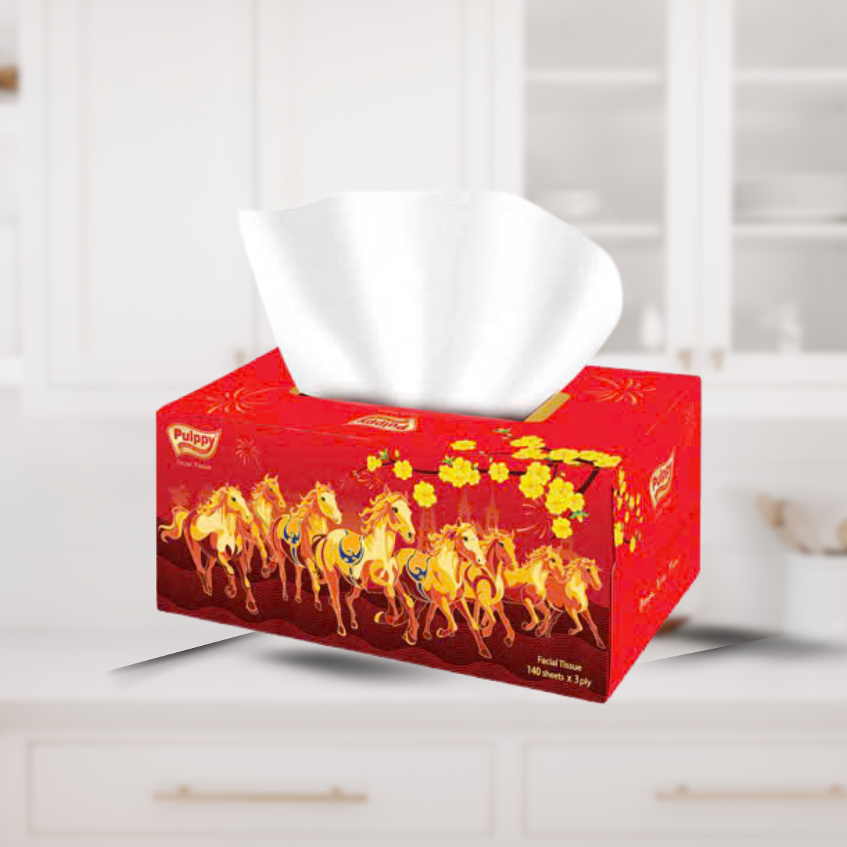 [Mua 3 Tặng Quà] Khăn Giấy Tết Bính Ngọ 2026 Pulppy 3 Lớp Màu Đỏ May Mắn