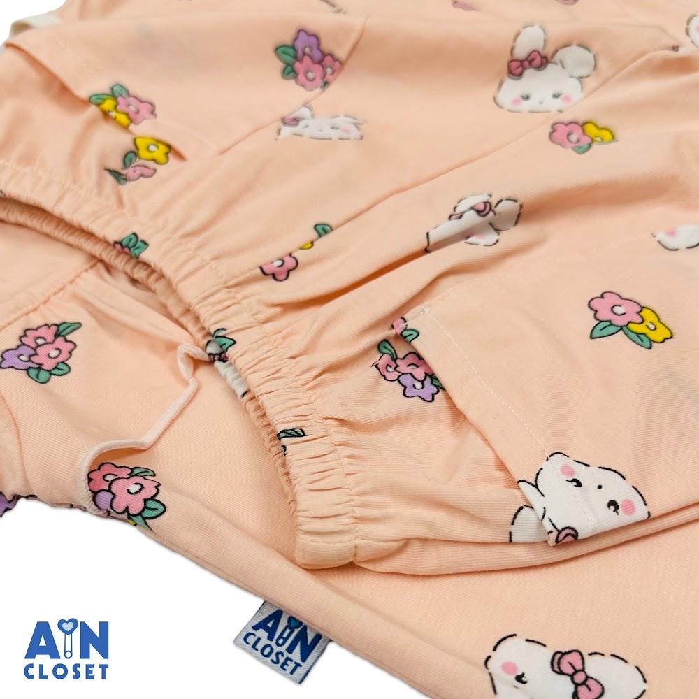 Bộ quần áo Dài bé gái hoạ tiết Thỏ Hoa Hồng Cam Thun cotton - AICDBG3CGBLD - AIN Closet