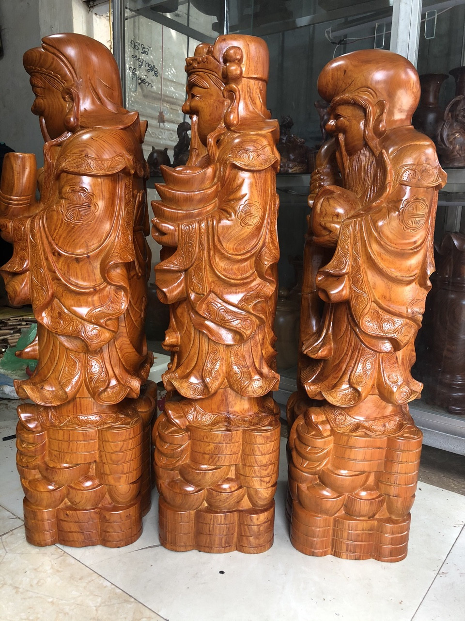 Tượng tam đa phúc lộc thọ bằng gỗ hương kt cao 40