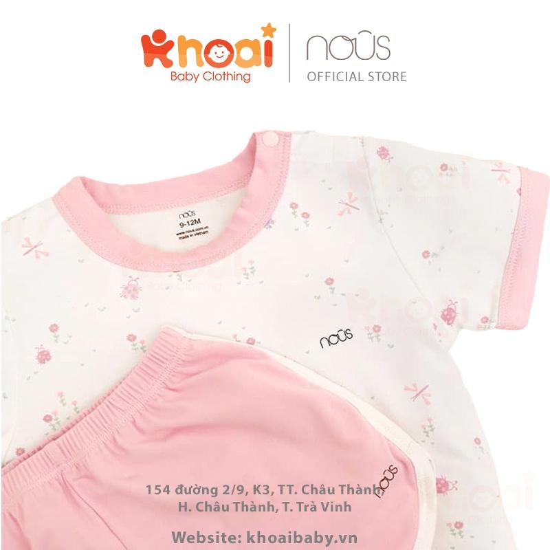 Bộ cài vai cộc Nous trắng hồng hình vườn hoa - Chất liệu Nu Petit 95% cotton thiên nhiên