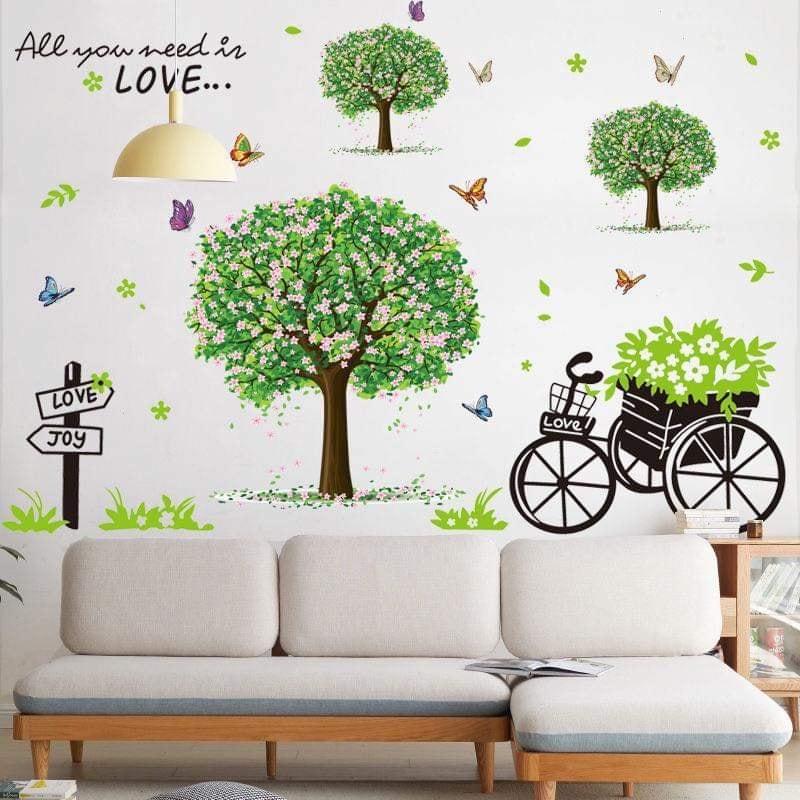 DECAL DÁN TƯỜNG XE ĐẠP VÀ BA CÂY XANH - HP892