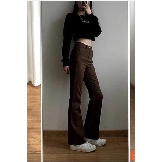 Quần jean loe Flare Pants nâu bò trendy