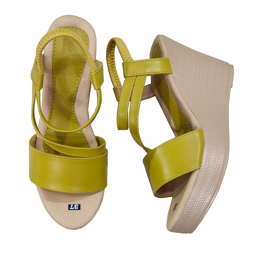 Giày Sandal Nữ Đế Xuồng Da Bò Thật TiTi ĐÔ Cao Cấp 9cm DNU2156a