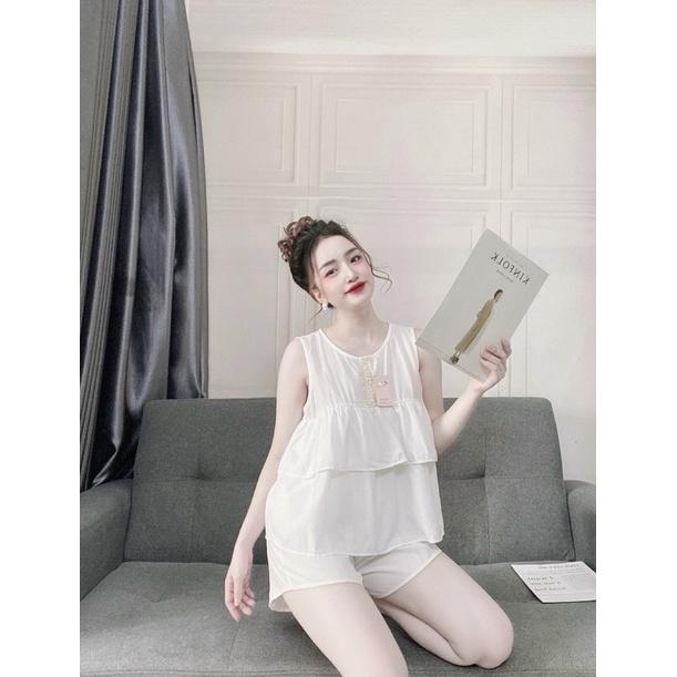 Đồ Ngủ Nữ, Đồ Bộ Mặc Nhà Nữ, Đồ Ngủ đũi Nữ, Đồ Bộ Baby Doll, chất vải đũi Quảng Châu, Freesize < 58kg