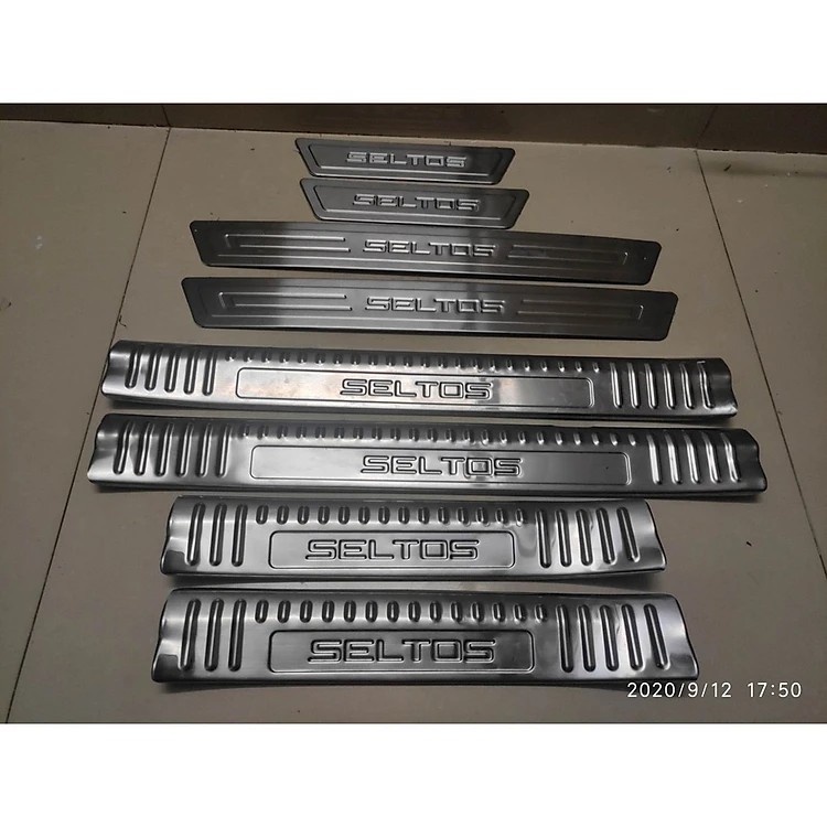 Nẹp bước chân, Ốp bậc cửa trong + ngoài Titan/Inox Seltos đời 2019-2023, Bộ 8 miếng cao cấp