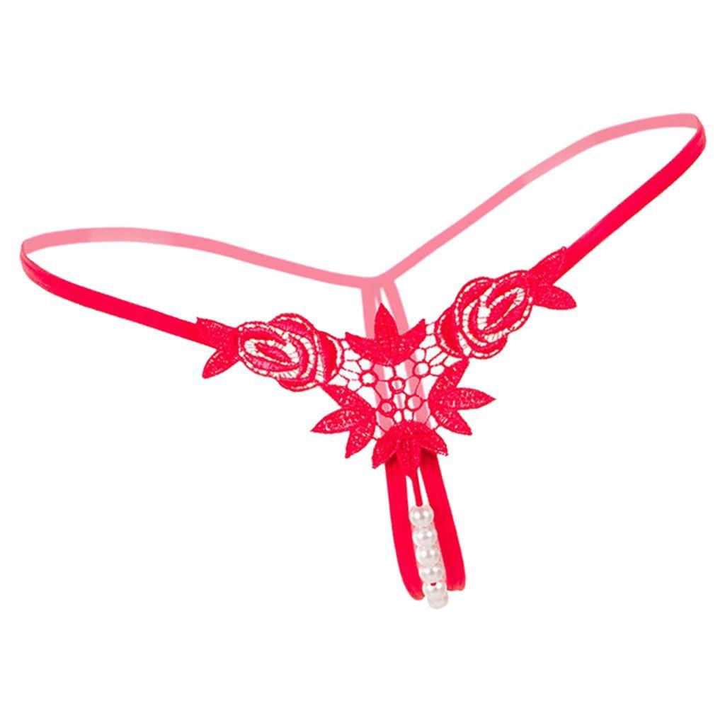 Open Crotch Crotchless Panties Low  Hollow Flower Thongs Red