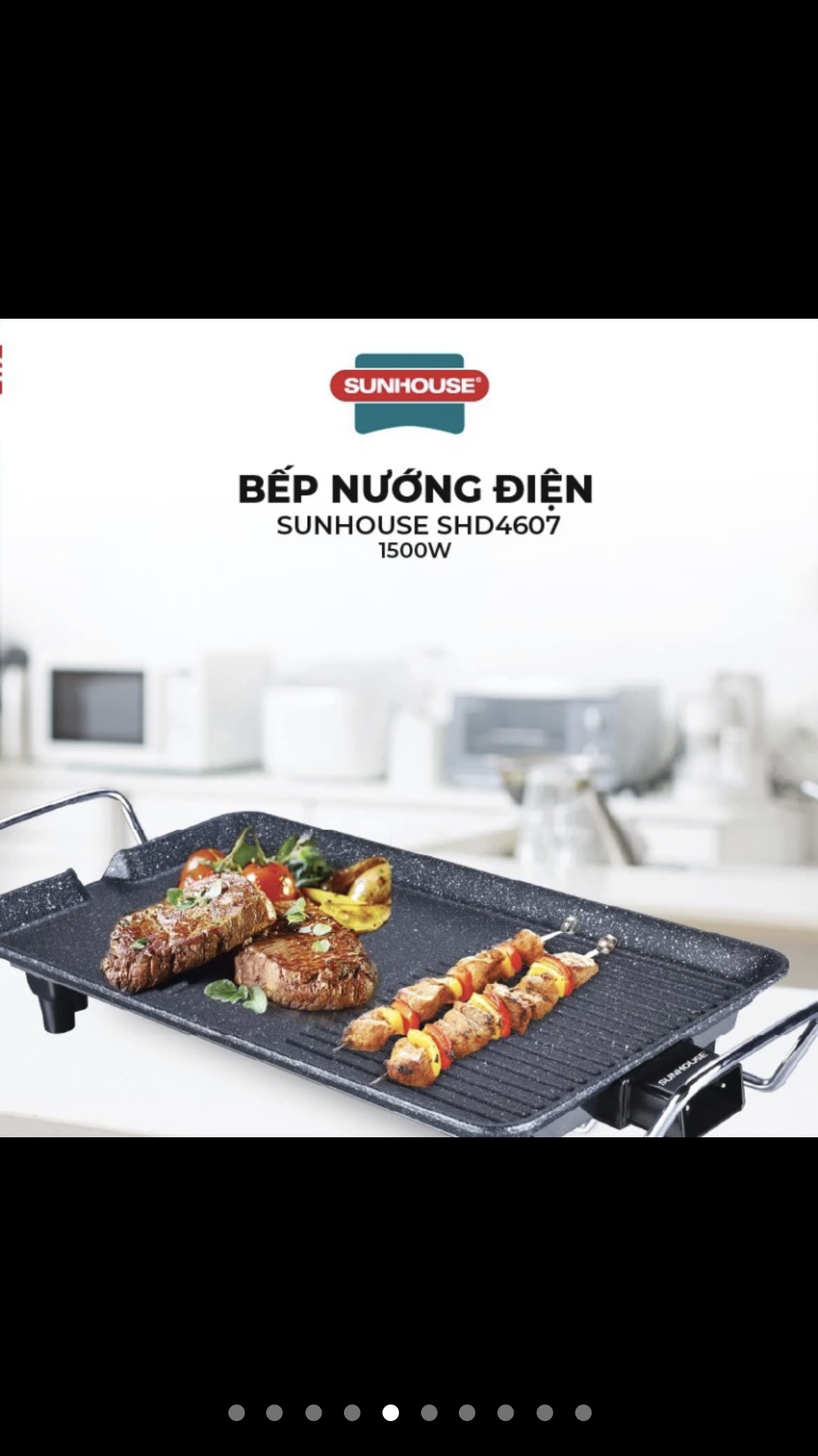 Bếp Nướng Điện Sunhouse SHD4607, Công Suất 1500W, Phủ Chống Dính Whitford Phủ Đá Hoa Cương, Hàng Chính Hãng