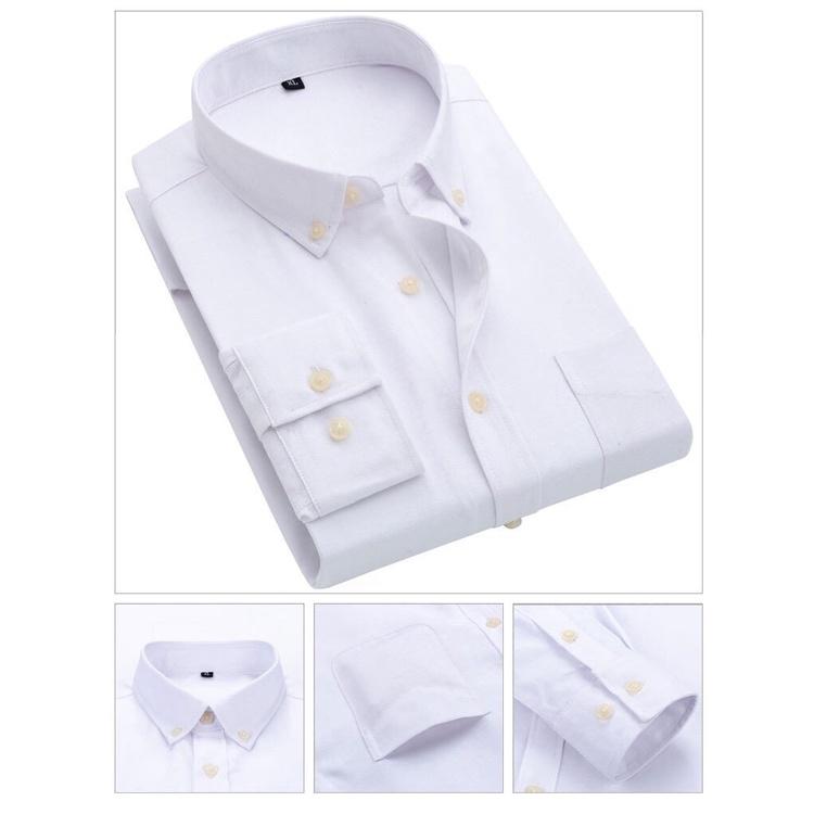 Áo sơ mi dài tay 2 màu xám, trắng vải oxford 60% cotton phong cách trẻ trung