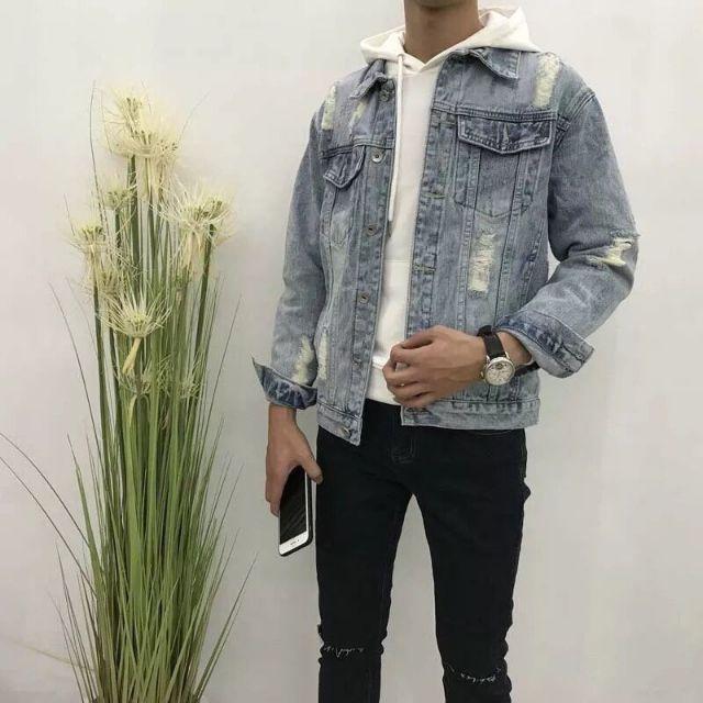 Aoa khoác jean nam cao cấp hình thật bên trong